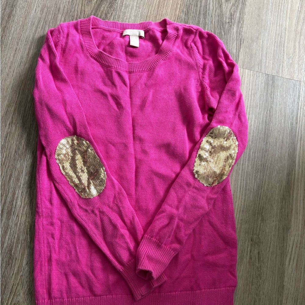 Banana Republic Fuchsia Sweater with Metallic Elbow Patches